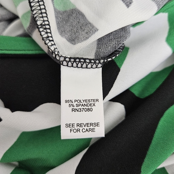 CATO Wrap Midi Dress Fern Green Retro Print Long Sleeve V Neck Tie Medium - Picture 6 of 7